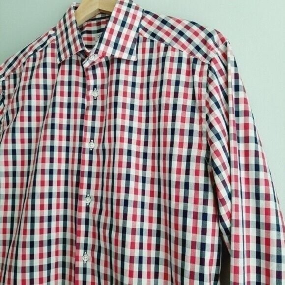 LINEA IN | Italy Button Down Dress Shirt Plaid 2-Ply Mens Sz 36/16 - Picture 5 of 11